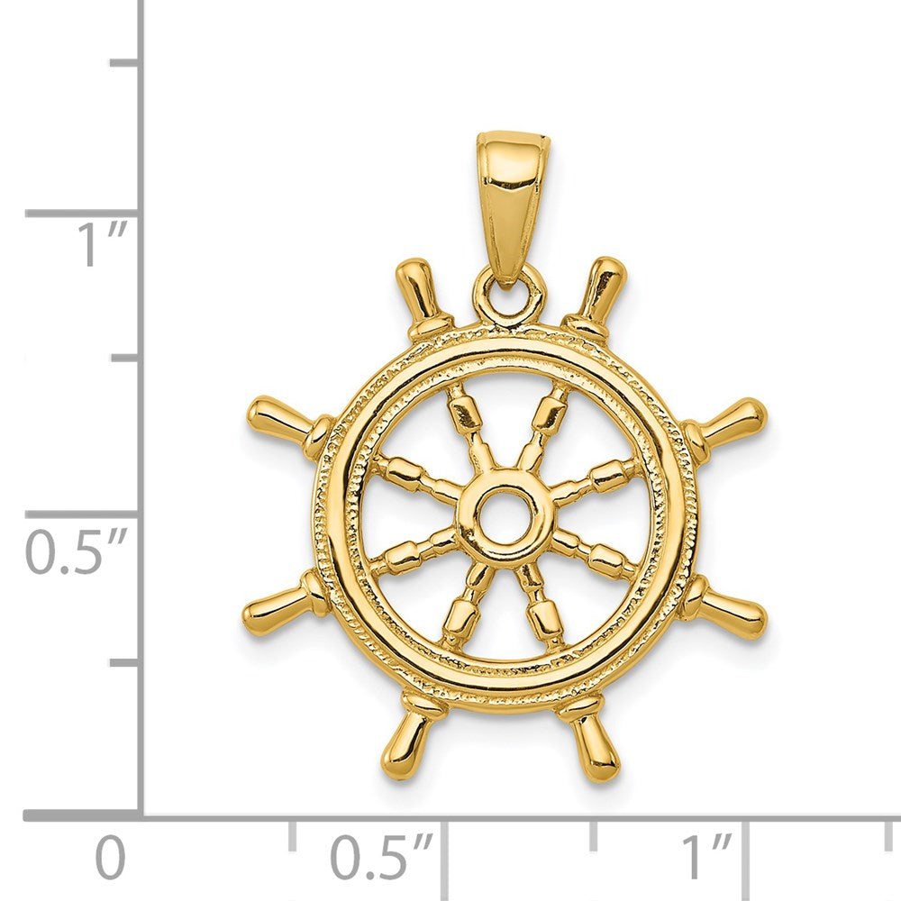 14K 3D Ships Wheel Pendant