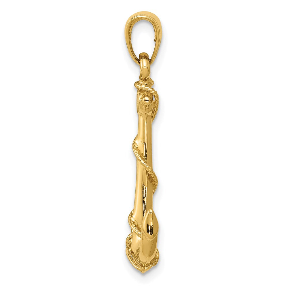 14K 3D Anchor W/Rope Pendant