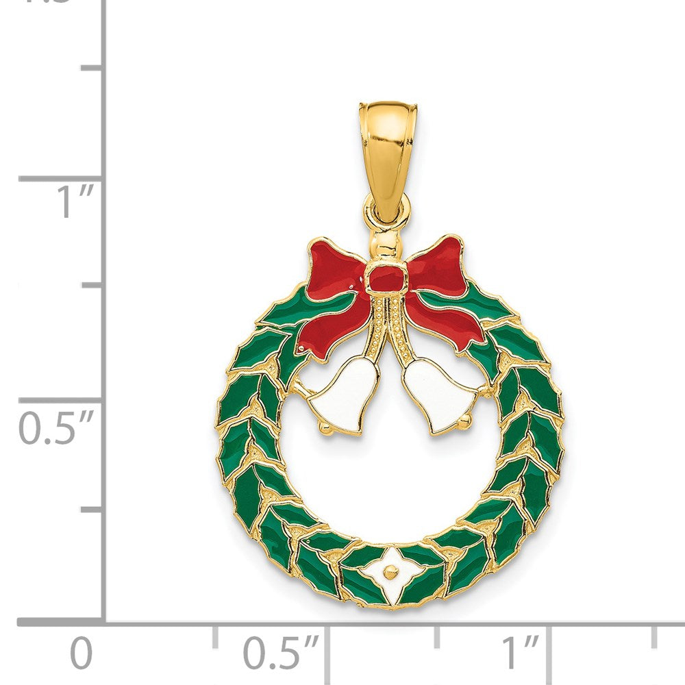 14k Enameled Christmas Wreath Pendant