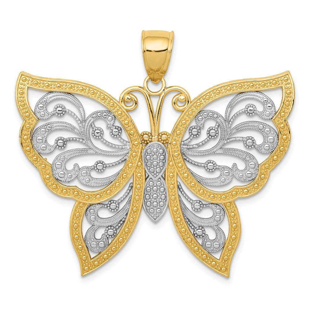 14k w/Rhodium Diamond-cut Butterfly Pendant