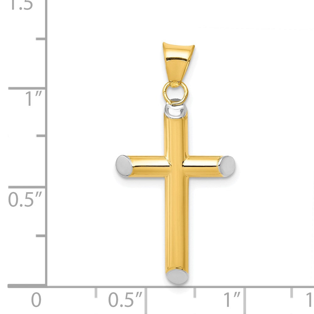 14k w/Rhodium 3-D Hollow Cross Pendant