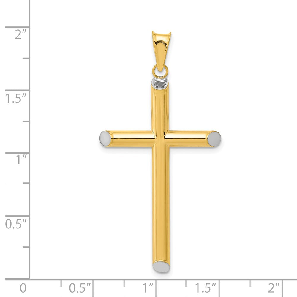 14k w/Rhodium 3-D Hollow Cross Pendant