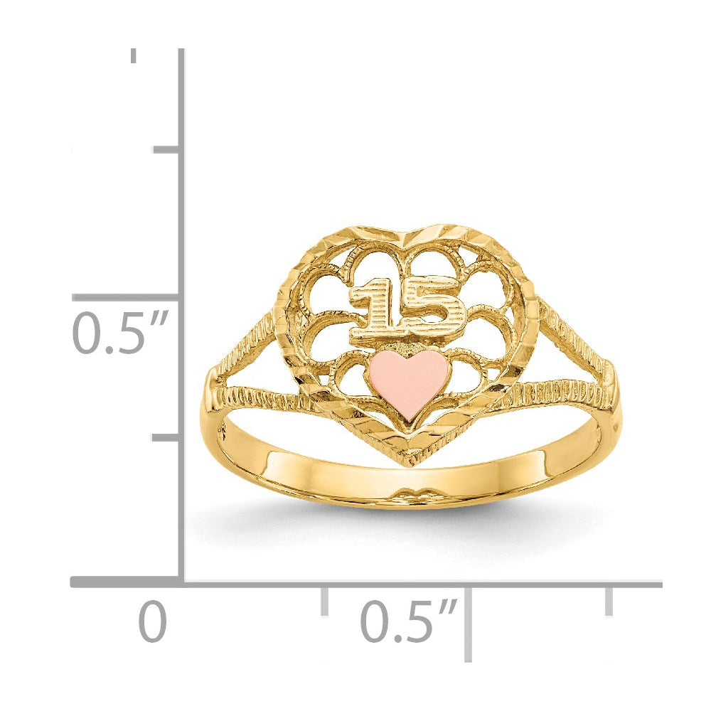 14K Two-tone Diamond Cut 15 Heart Ring