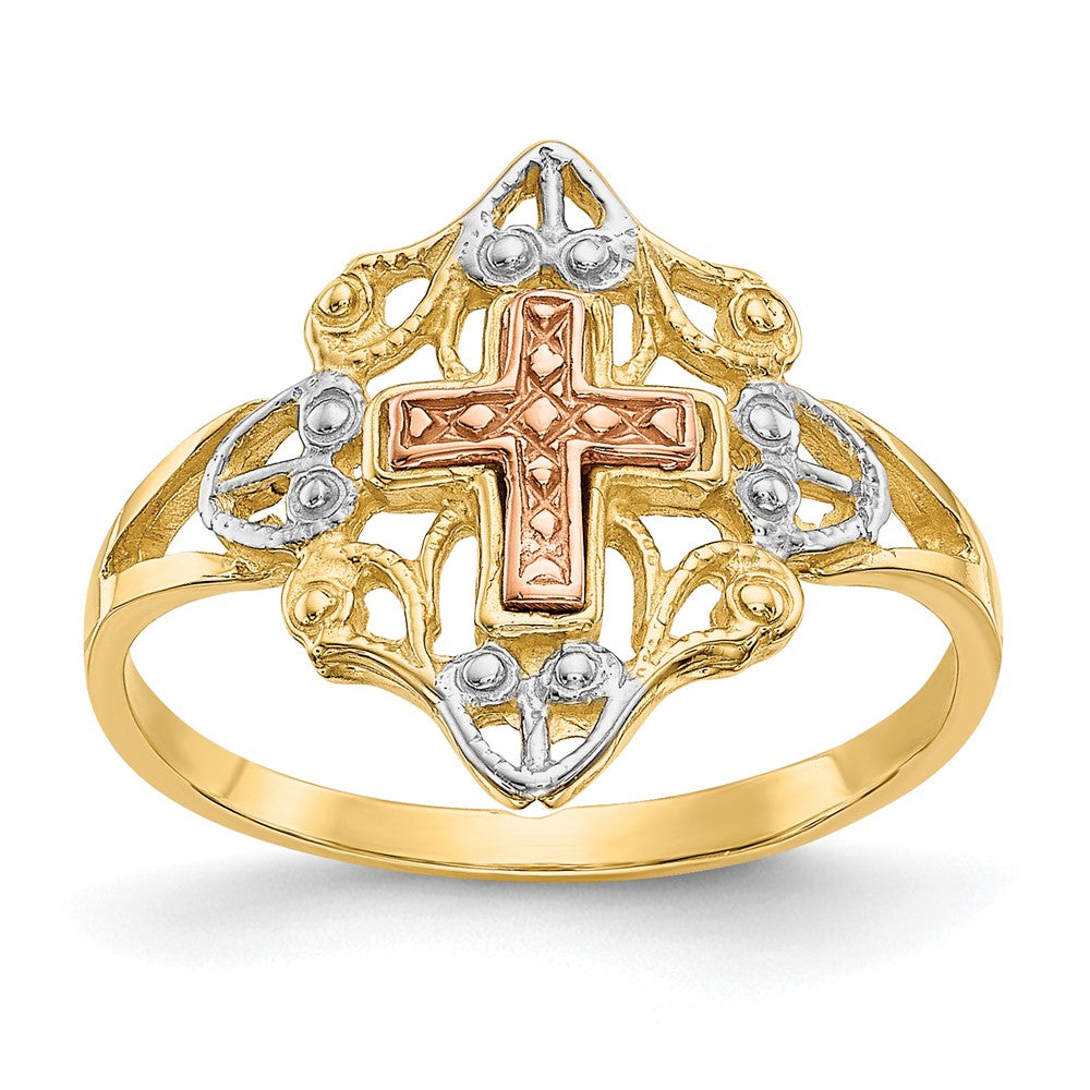14K Two-tone w/White Rhodium Cross Ring