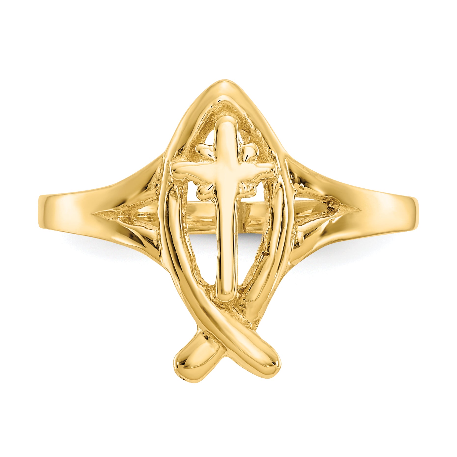 14k Ichthus w/Cross Ring