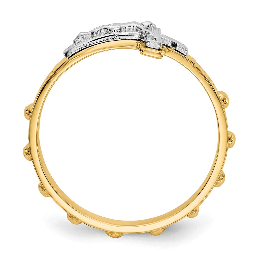 14K Two-tone Crucifix Rosary Ring