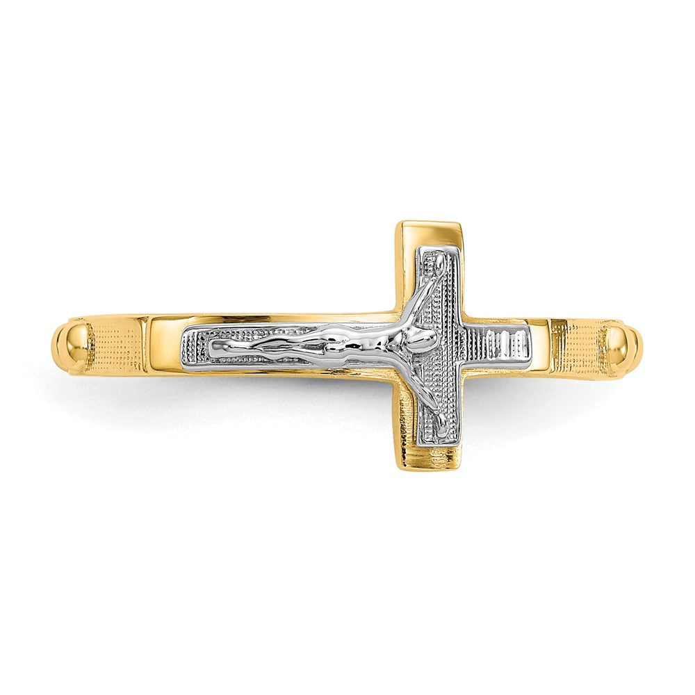 14K Two-tone Crucifix Rosary Ring
