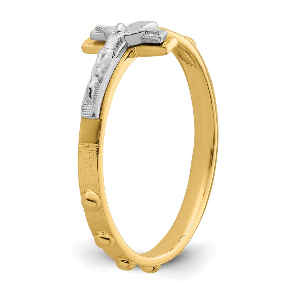14K Two-tone Crucifix Rosary Ring