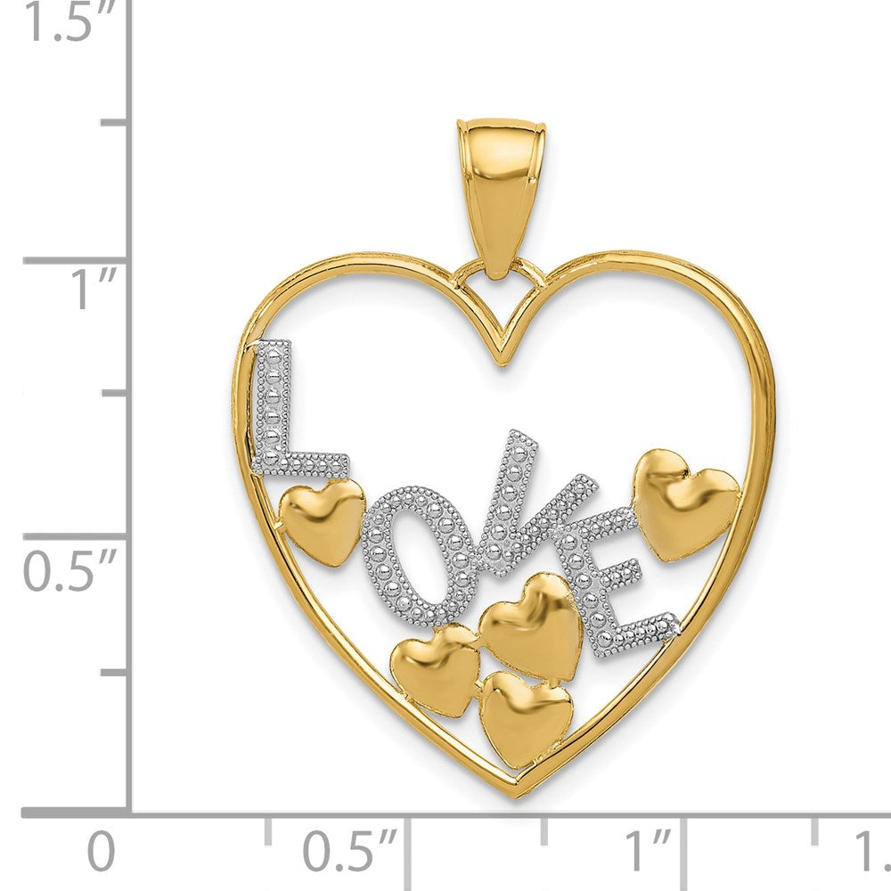 14K w/Rhodium LOVE and Floating Hearts Pendant