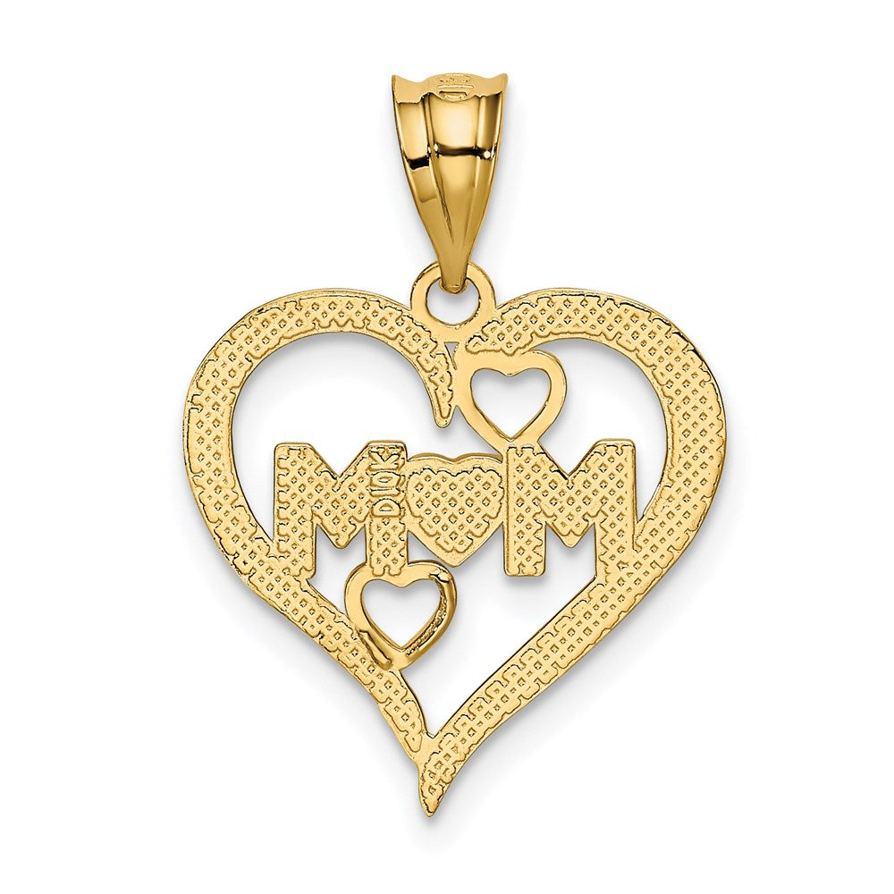 14k and White Rhodium Diamond-cut Mom Heart Pendant