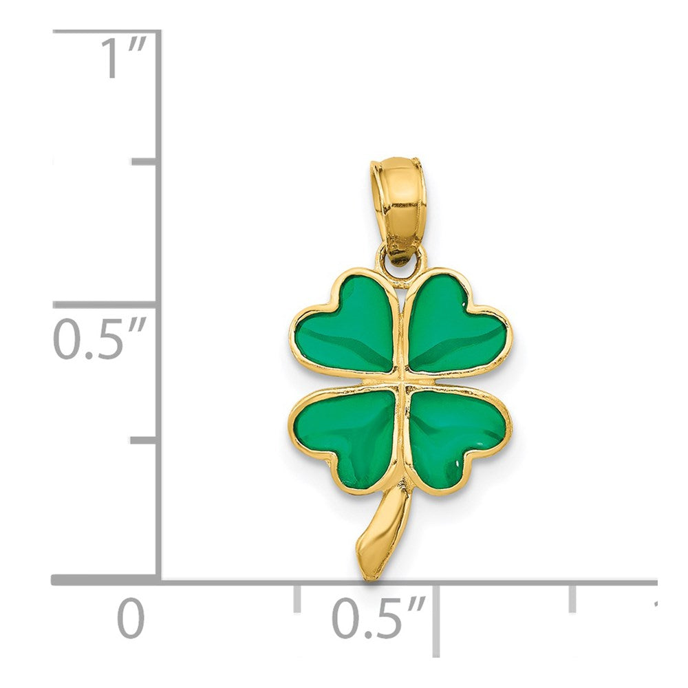 14K 4-Leaf Clover Enameled Pendant