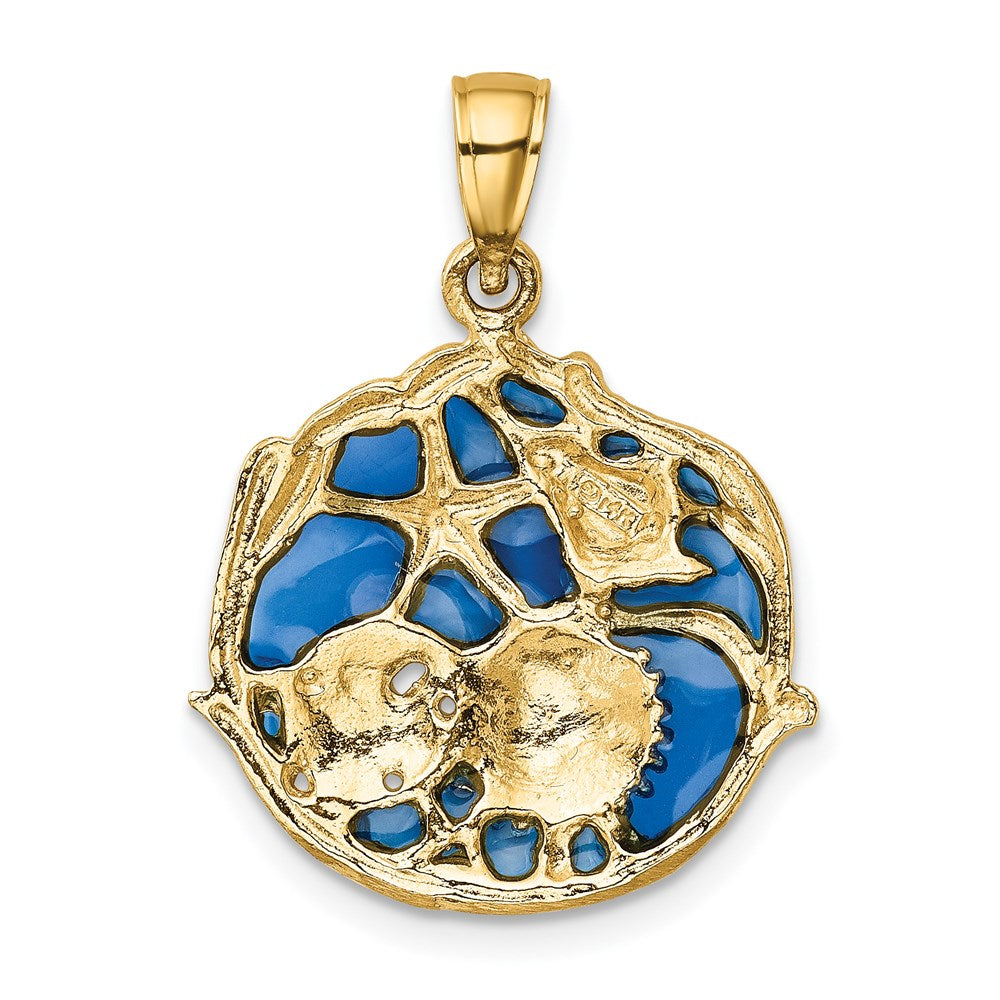 14K Blue Enameled Shell Cluster Pendant