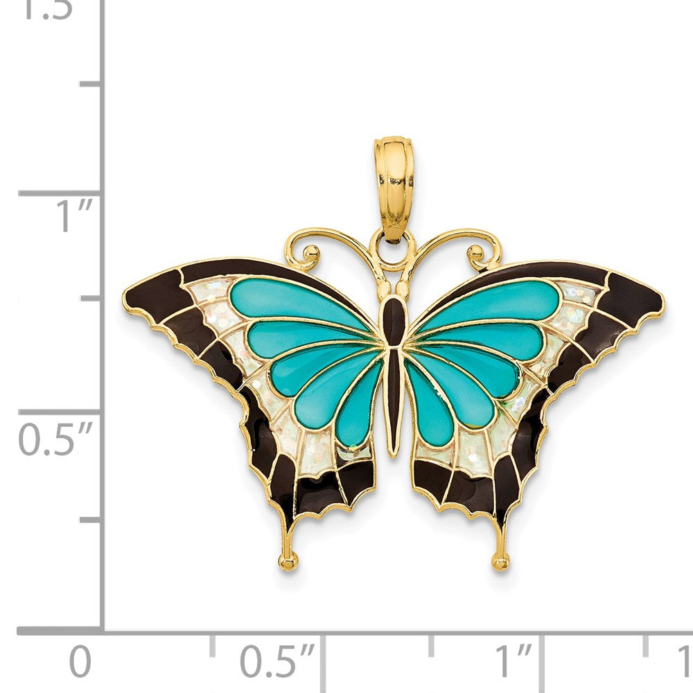 14K Enameled Butterfly Pendant