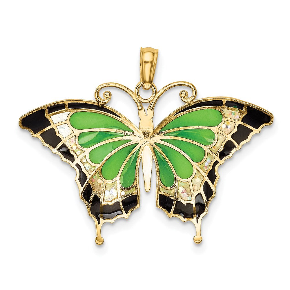 14K Green Enameled Butterly Pendant