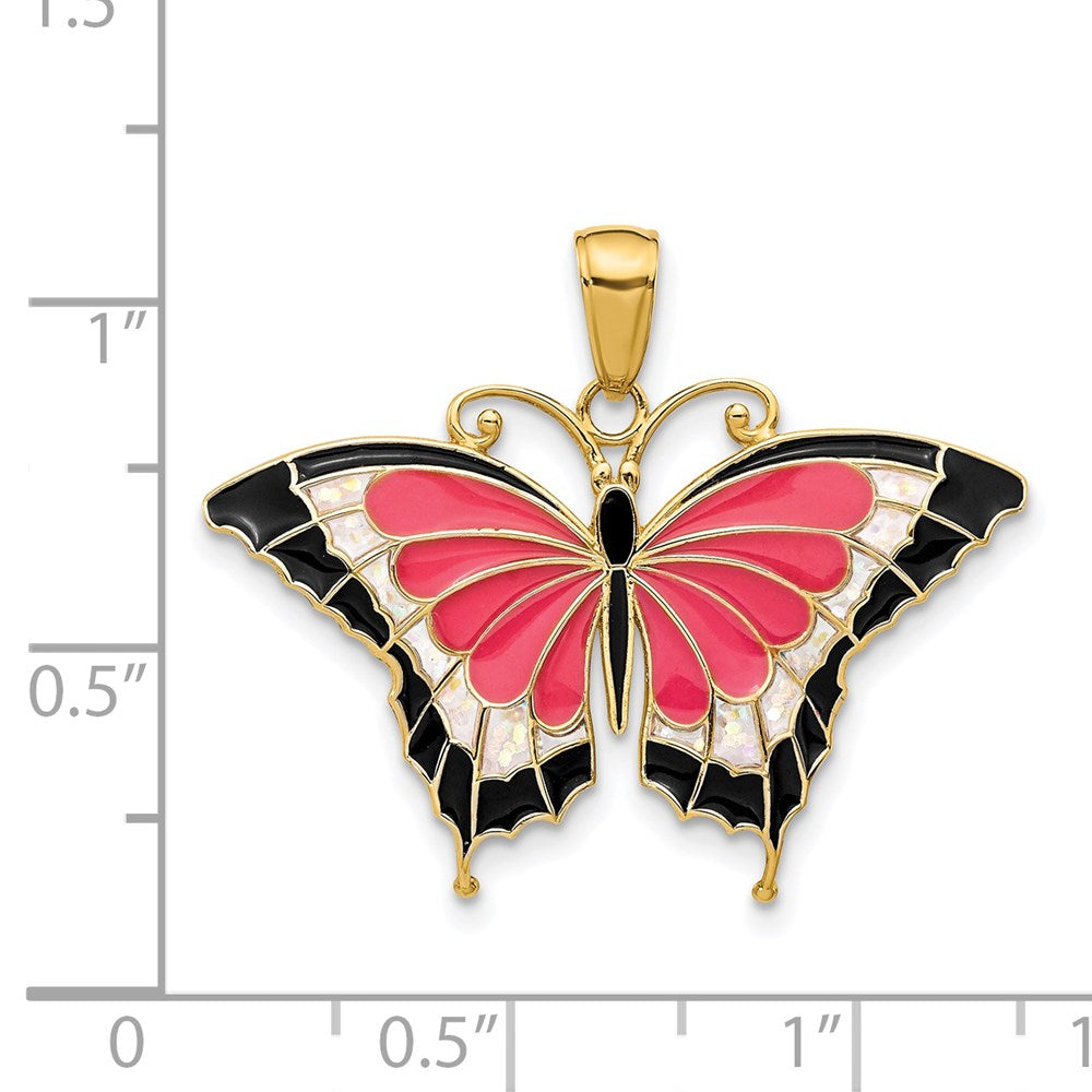 14K Enameled Butterfly Pendant