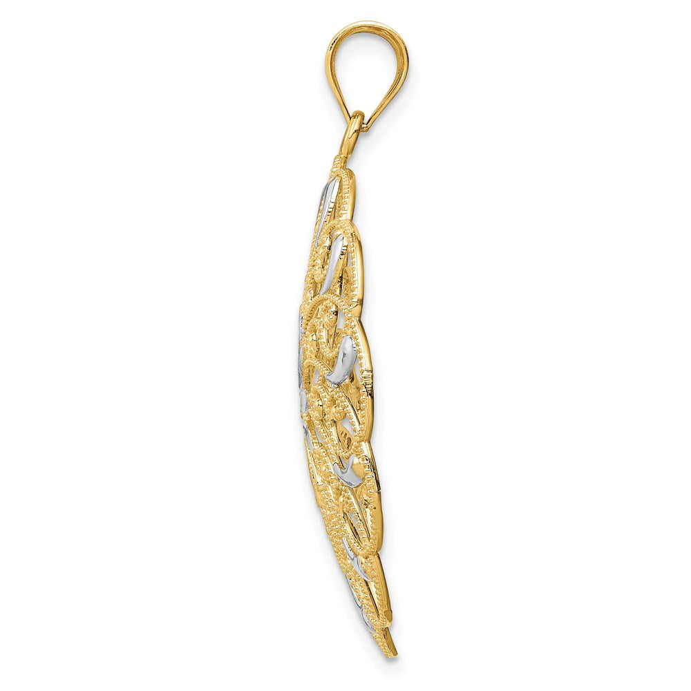14k and Rhodium Diamond-cut Fancy Swirl Pendant
