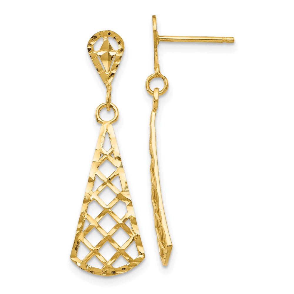 14K Diamond-Cut Inverted Fan Dangle Post Earring