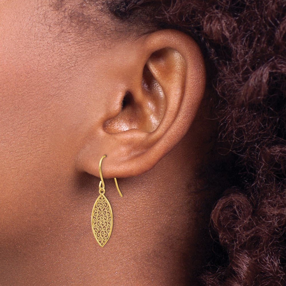 14k Fancy Filigree Teardrop Dangle Earrings