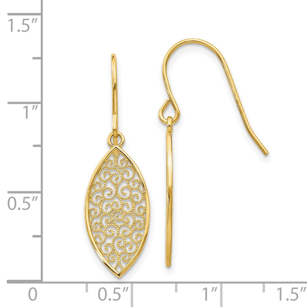 14k Fancy Filigree Teardrop Dangle Earrings