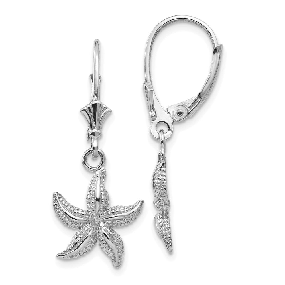 14K White Gold Starfish Leverback Earrings