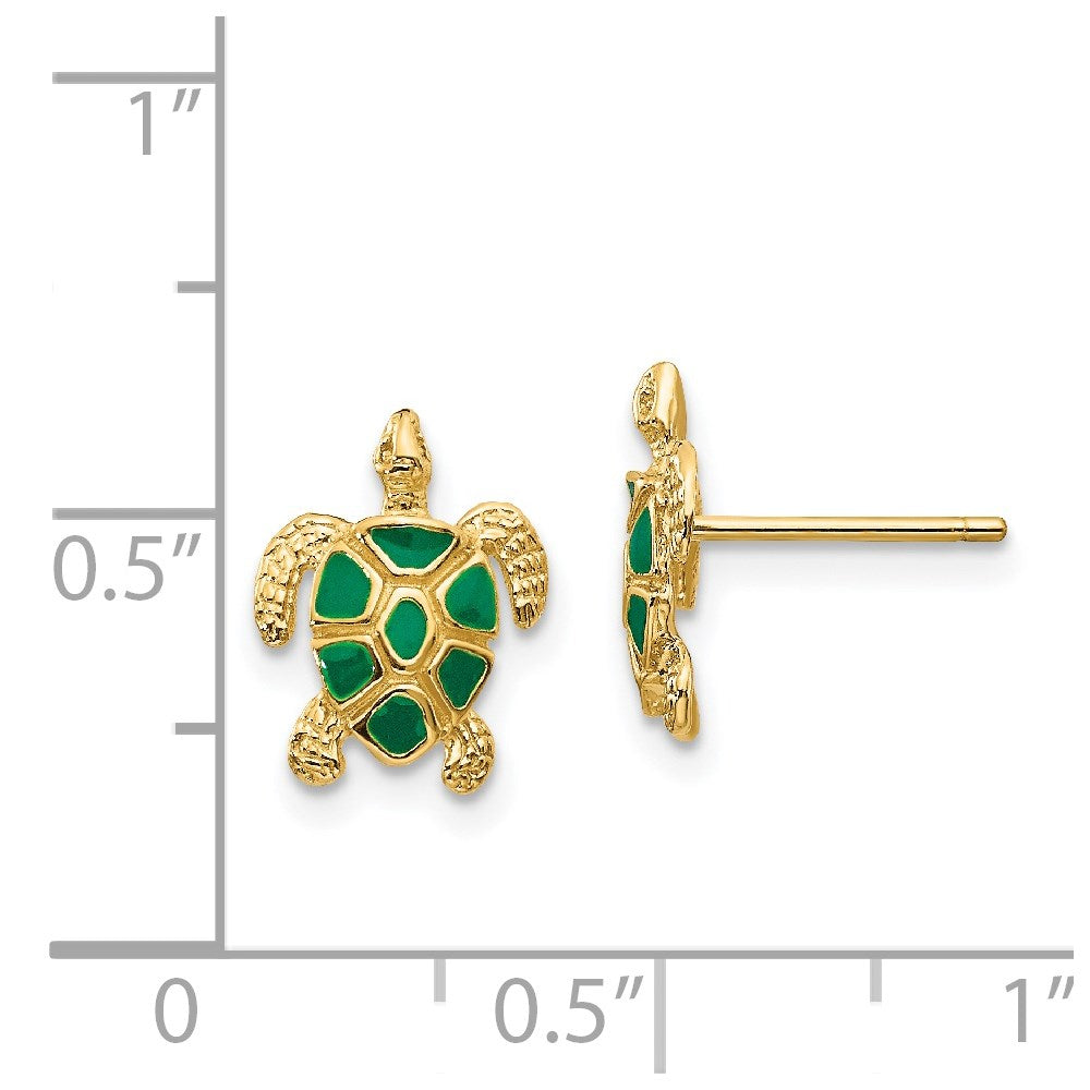14K Green Enameled Sea Turtle Post Earrings