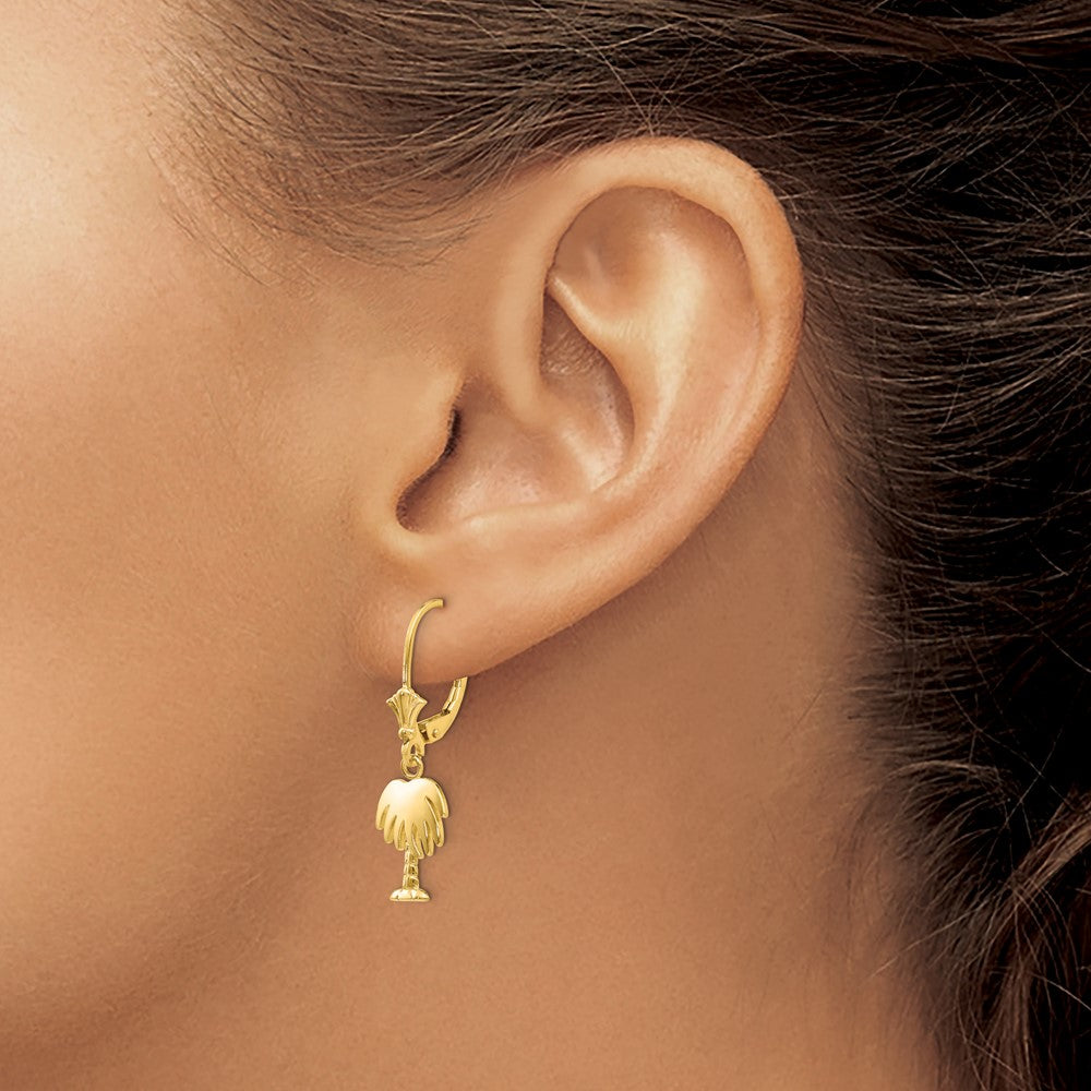 14K Palm Tree Leverback Earrings
