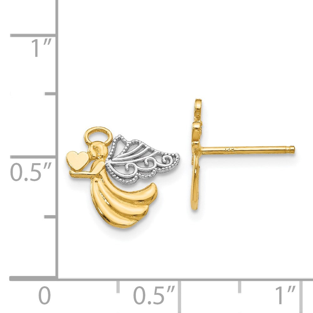 14K w/Rhodium Angel With Heart Post Earrings
