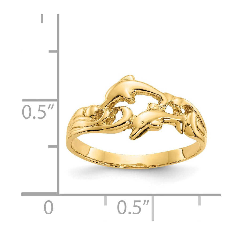 14K Double Dolphins with Waves Ring