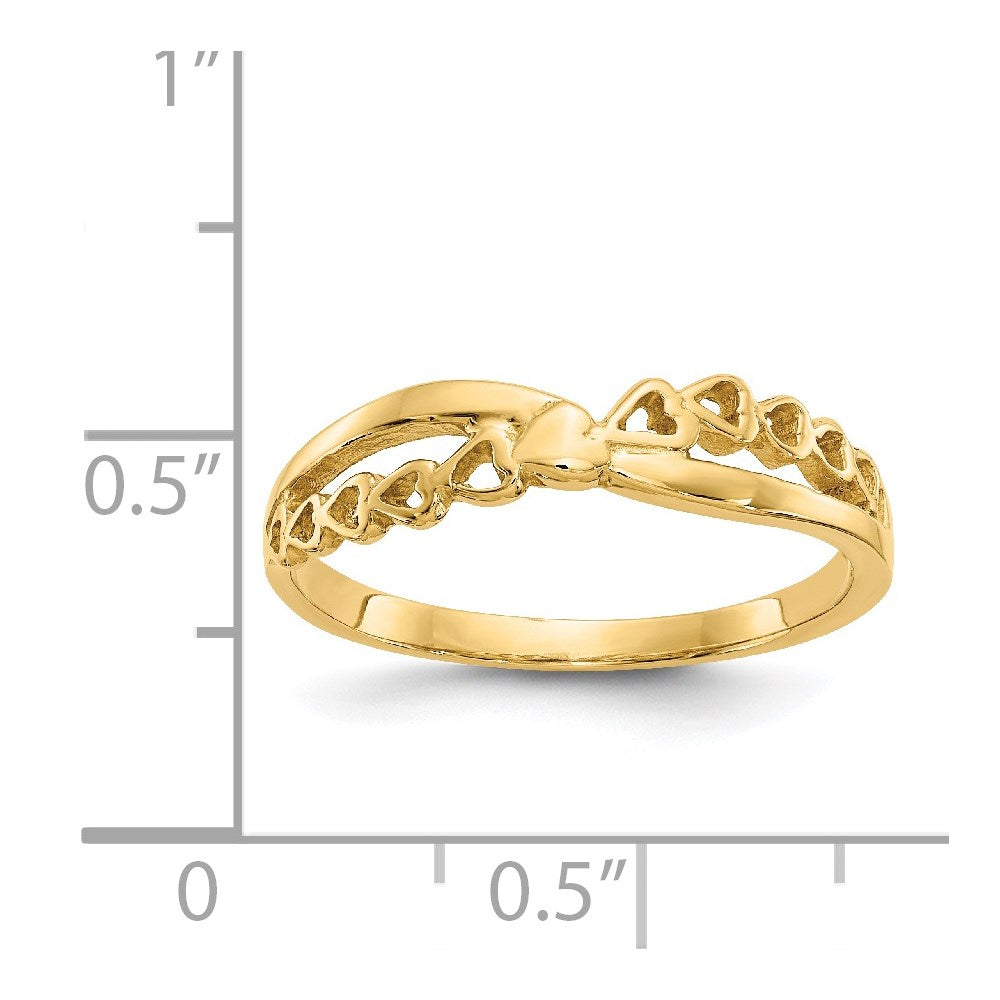 14K Polished Criss Cross Pattern Hearts Ring