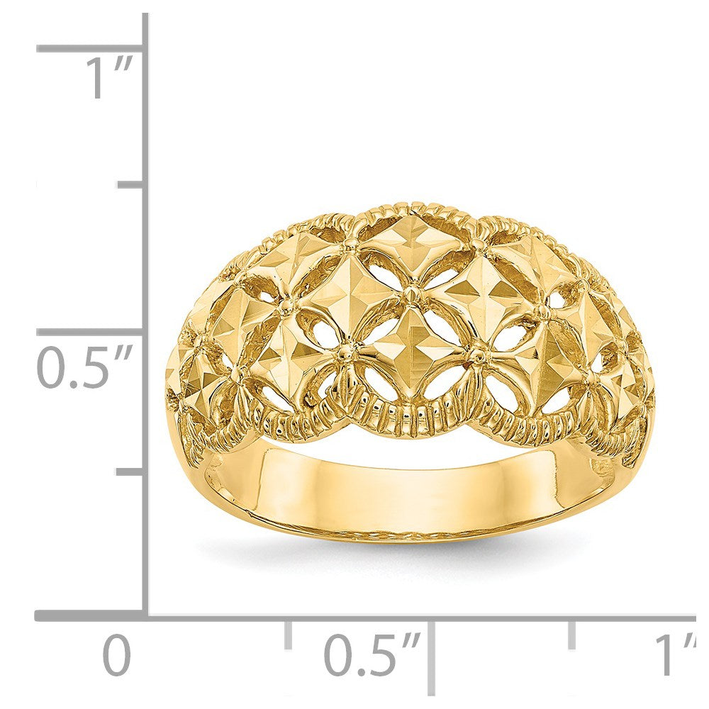14K Diamond-cut Scalloped Edge Pattern Dome Ring