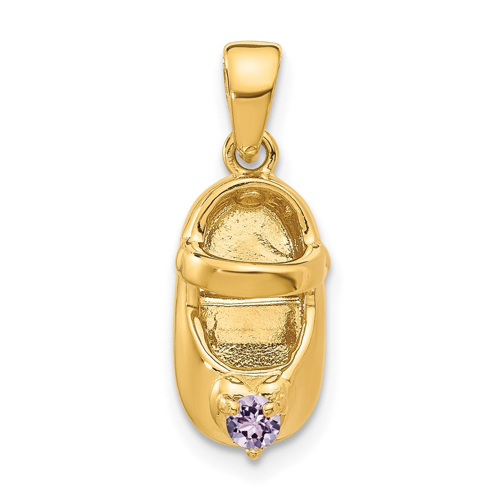 14k 3-D June Synthetic Stone Engraveable Baby Shoe Charm