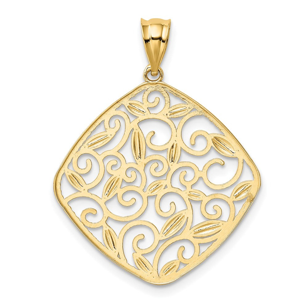 14K w/Rhodium Diamond-Cut Filigree Swirl Pendant
