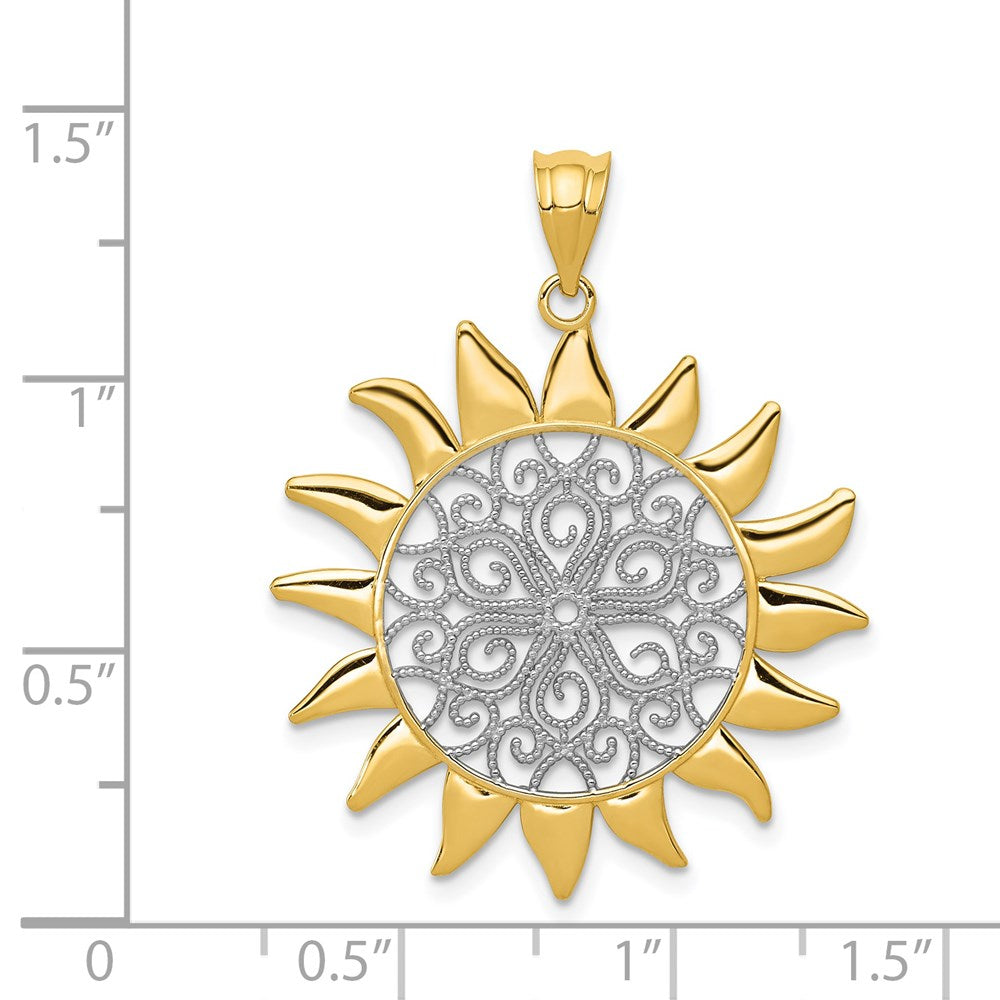 14k w/Rhodium Sun Filigree Pendant