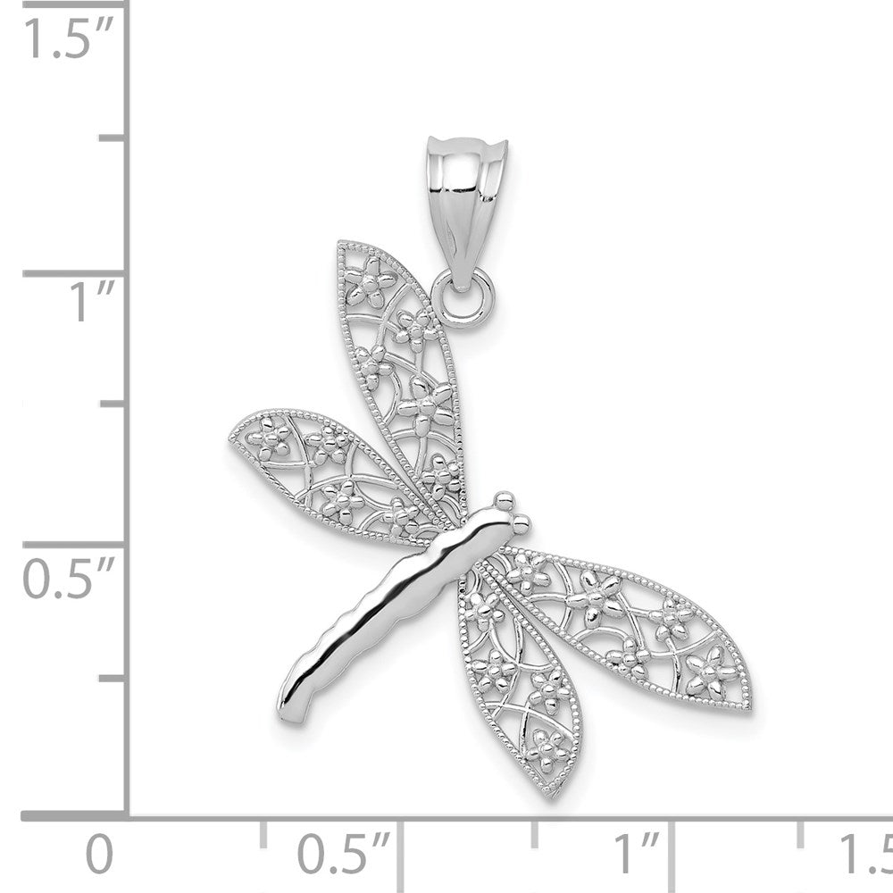 14k White Gold Filigree Dragonfly Pendant