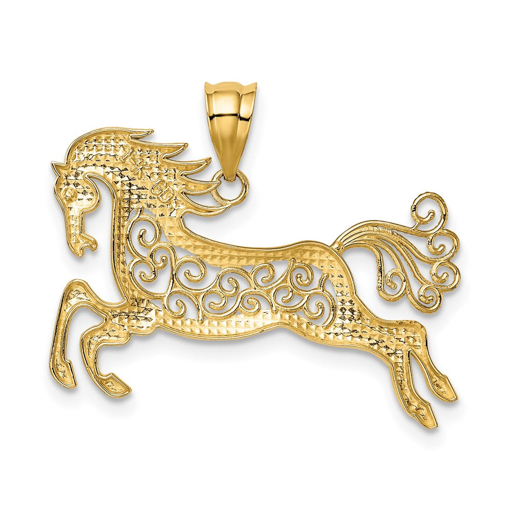 14k w/ Rhodium Filigree Horse Pendant