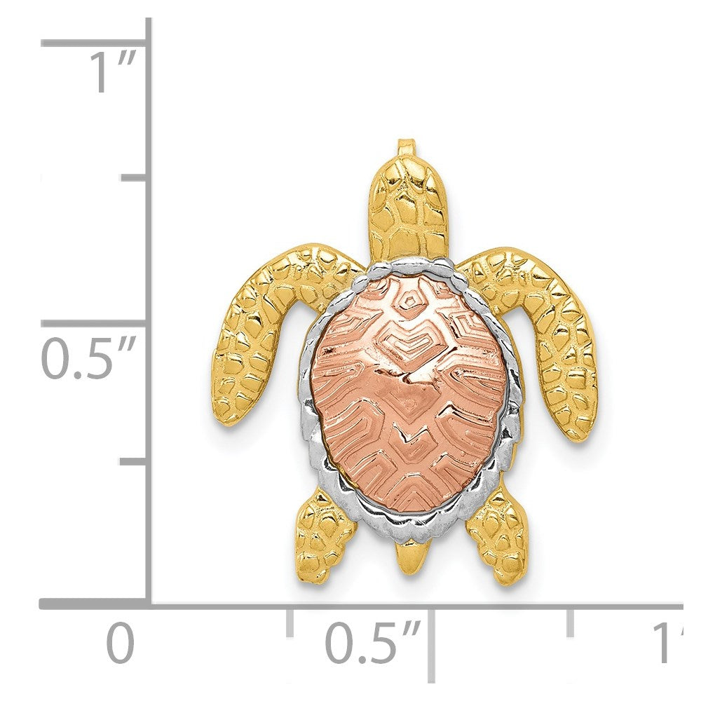 14K Two-Tone w/ White Rhodium Turtle Pendant Slide