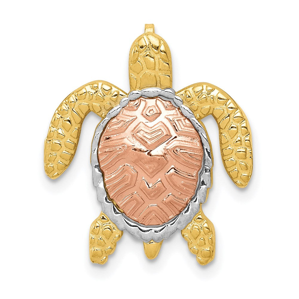 14K Two-Tone w/ White Rhodium Turtle Pendant Slide
