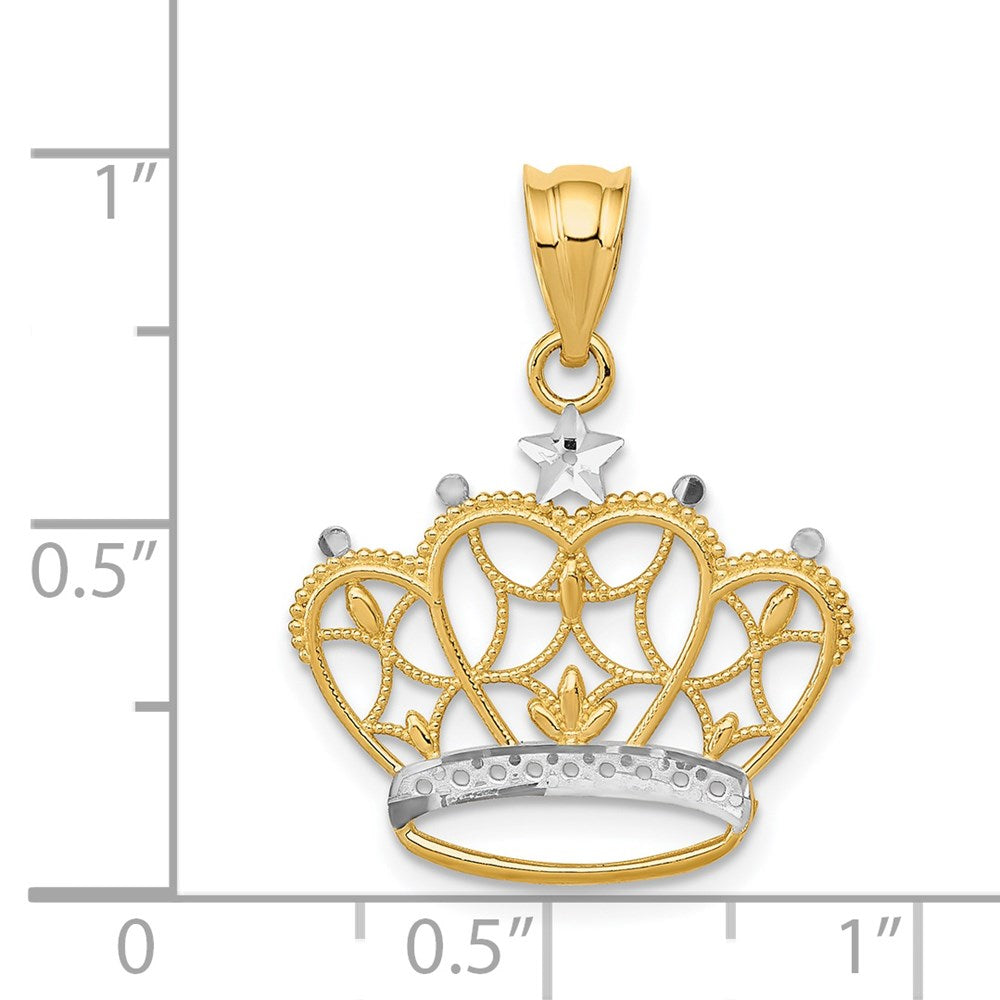 14k and Rhodium Crown Pendant