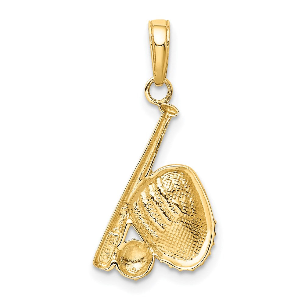 14K w/Rhodium Baseball, Bat, and Glove Pendant