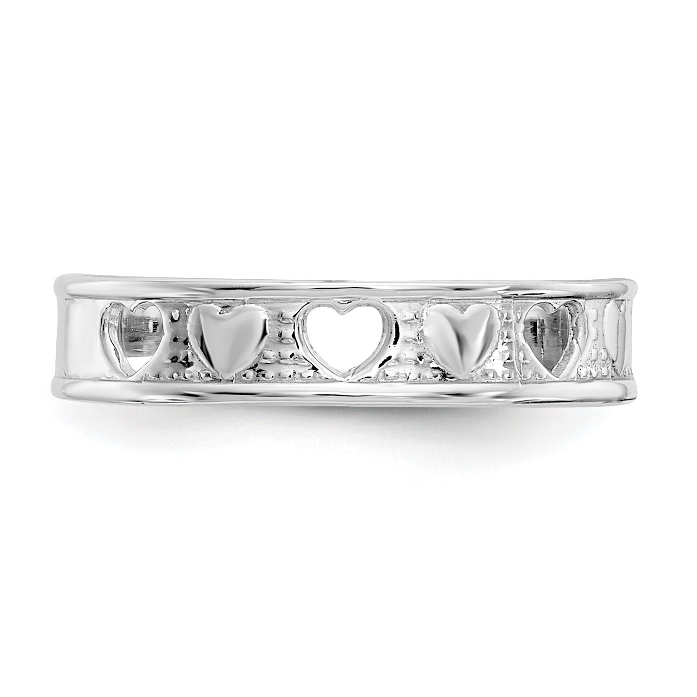 14K White Gold Polished W/ Hearts Toe Ring