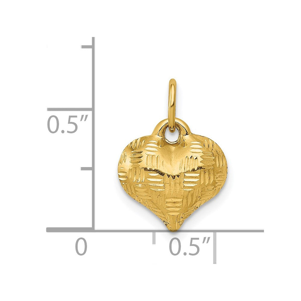 14K Polished Basket Weave Pattern 3-D Heart Pendant