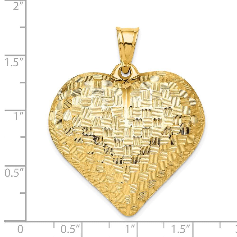 14K Polished Basket Weave Pattern 3-D Heart Pendant