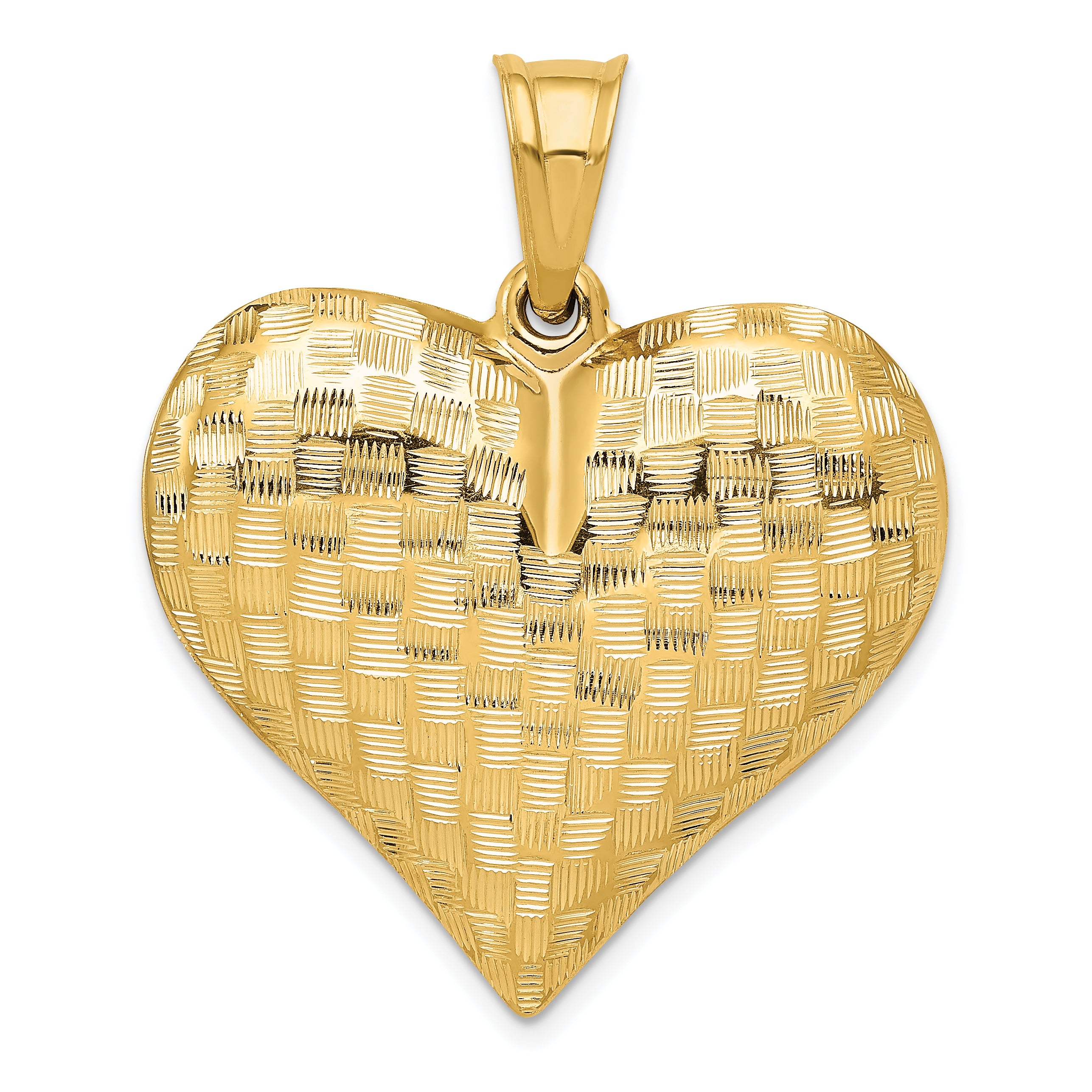 14K Polished Basket Weave Pattern 3-D Heart Pendant