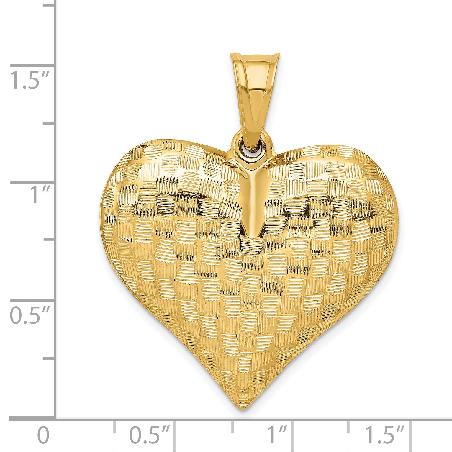 14K Polished Basket Weave Pattern 3-D Heart Pendant