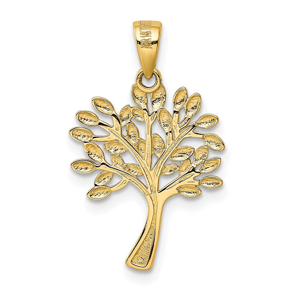 14K w/Rhodium Diamond Cut Tree Pendant