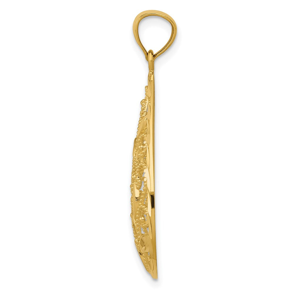 14K Gold Polished / Textured Filigree Teardrop Pendant