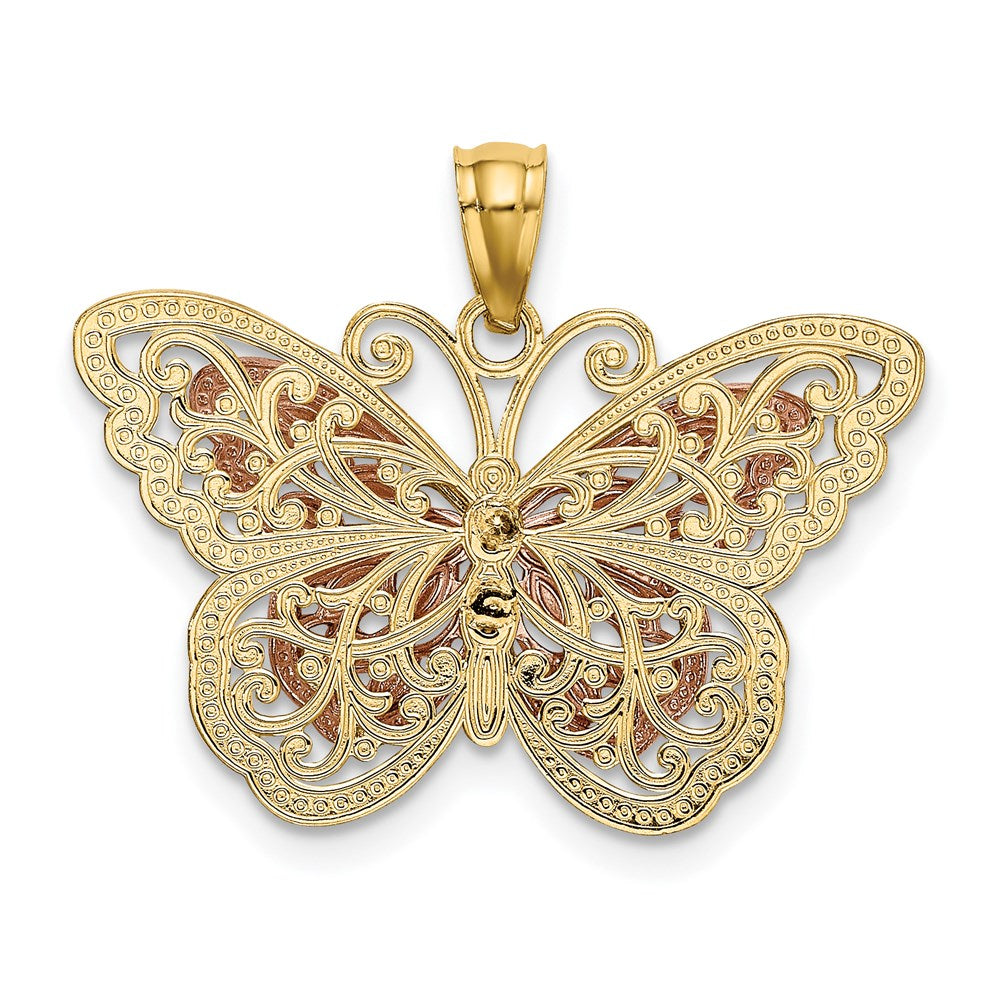 14k Two-tone w/White Rhodium Cut-out 2-level Butterfly Pendant