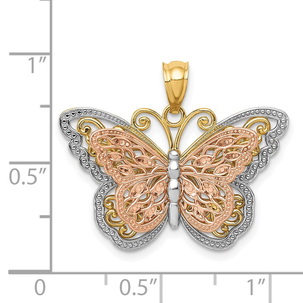 14k Two-tone w/White Rhodium Cut-out 2-level Butterfly Pendant
