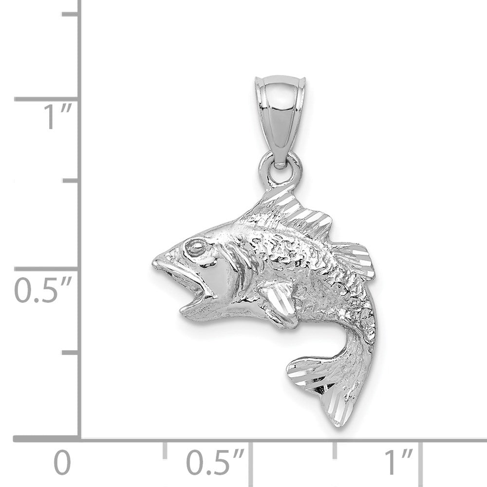 14k White Gold Polished Textured Bass Pendant