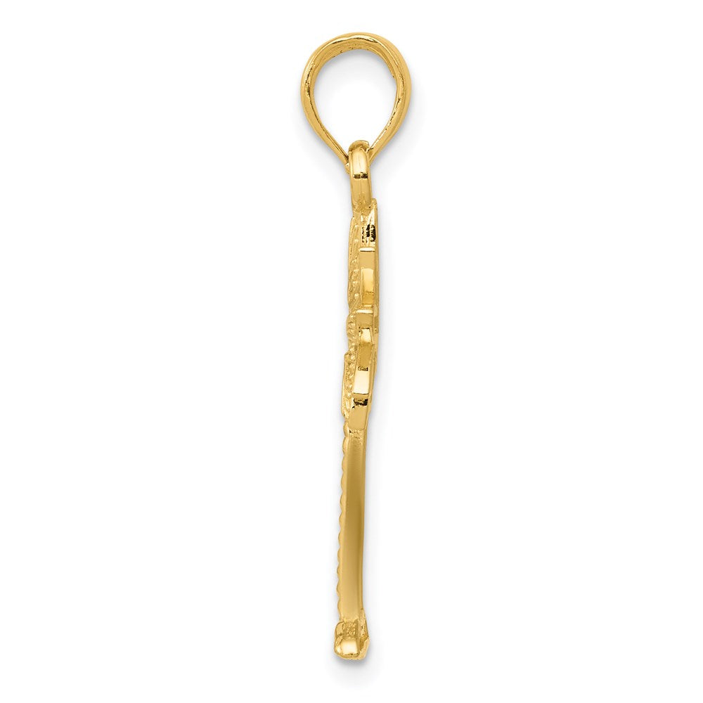 14K Gold Polished and Textured 2-D Palmetto Palm Tree Pendant